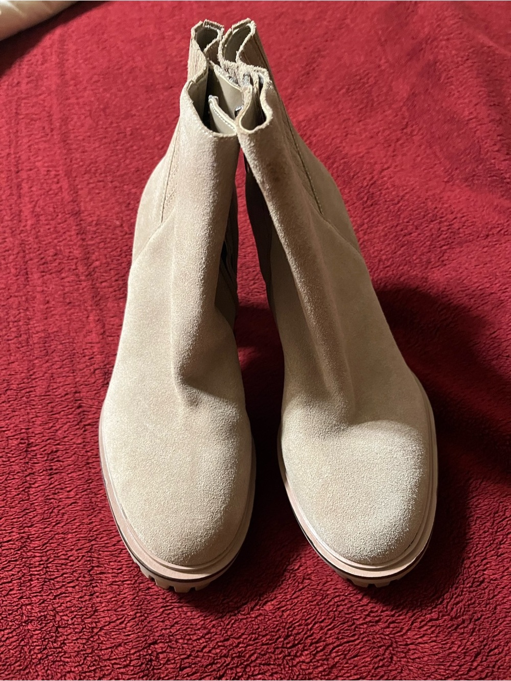 Vince Camuto Light Beige Suede Chelsea Booties